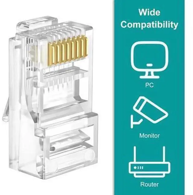 Alt view image 6 of 7 - 50 Pack Cat6 Pass Through RJ45 UTP Connectors with 50 Matching Transparent Strain Relief Boots, Cat6 RJ45 Pass Through Plugs for Solid & Stranded Ethernet LAN Cables, Transparent Network Cable Crimp P