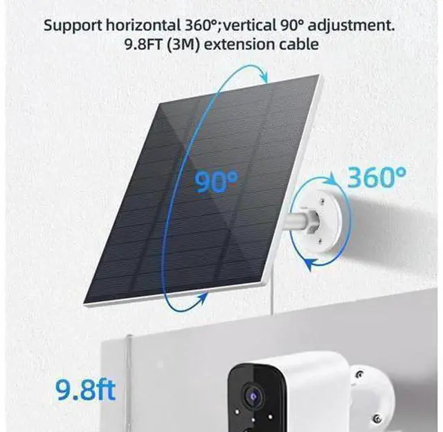 Alt view image 3 of 7 - 2 Pack 5W Solar Panel for Security Camera, DC 5V Solar Charger with Micro USB & USB-C Dual Ports, IP65 Waterproof Outdoor Solar Power Supply, 360° Adjustable Mount Bracket, 9.8FT Extension Cable, Whit