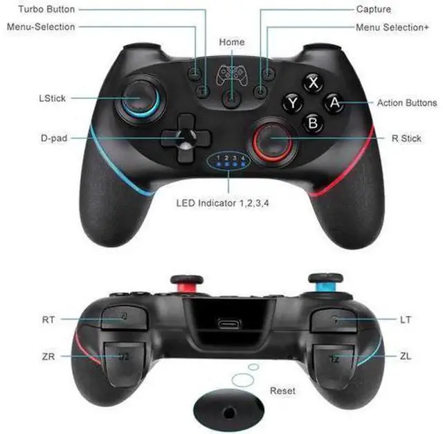 Alt view image 4 of 6 - Wireless Bluetooth Game Controller with 6-Axis Gyro & Dual Motor Vibration, Ergonomic Wireless Gamepad Compatible with Nintendo Switch/Switch Lite/Switch OLED, Rechargeable Switch Gaming Accessory wit