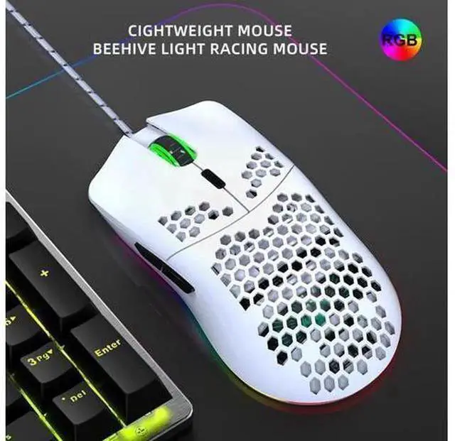 Alt view image 2 of 7 - Lightweight Hollow Shell Wired Gaming Mouse with RGB Backlit Lighting, High Precision Illuminated Computer Gaming Mice, Ergonomic USB Wired Game Mouse Compatible with Laptops, Desktops for PC Gaming &