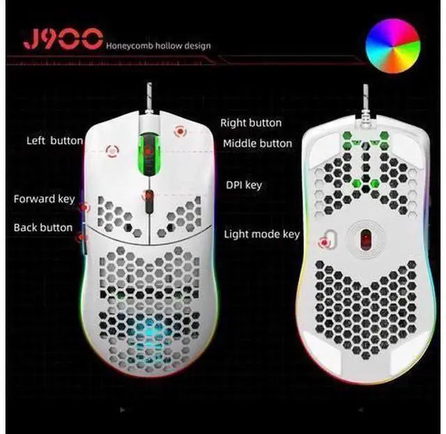 Alt view image 4 of 7 - Lightweight Hollow Shell Wired Gaming Mouse with RGB Backlit Lighting, High Precision Illuminated Computer Gaming Mice, Ergonomic USB Wired Game Mouse Compatible with Laptops, Desktops for PC Gaming &