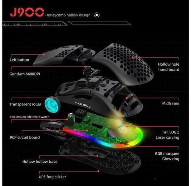 Alt view image 7 of 7 - Lightweight Hollow Shell Wired Gaming Mouse with RGB Backlit Lighting, High Precision Illuminated Computer Gaming Mice, Ergonomic USB Wired Game Mouse Compatible with Laptops, Desktops for PC Gaming &
