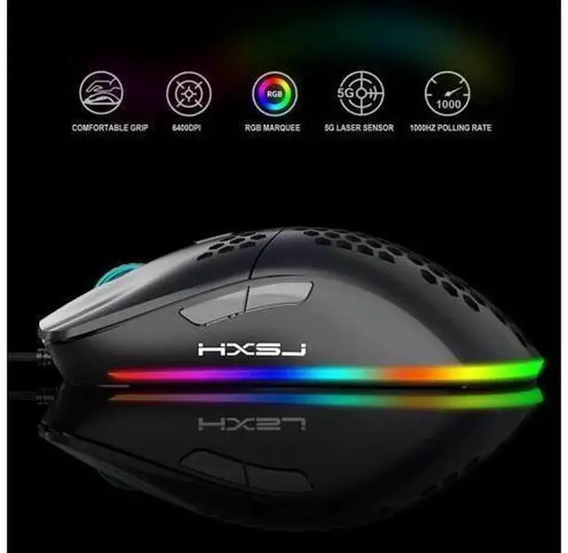 Alt view image 3 of 7 - Lightweight Hollow Shell Wired Gaming Mouse with RGB Backlit Lighting, High Precision Illuminated Computer Gaming Mice, Ergonomic USB Wired Game Mouse Compatible with Laptops, Desktops for PC Gaming &