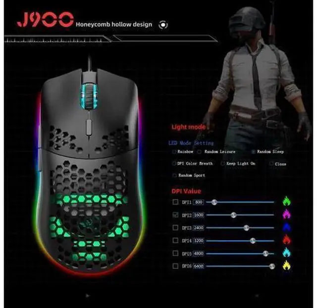 Alt view image 5 of 7 - Lightweight Hollow Shell Wired Gaming Mouse with RGB Backlit Lighting, High Precision Illuminated Computer Gaming Mice, Ergonomic USB Wired Game Mouse Compatible with Laptops, Desktops for PC Gaming &