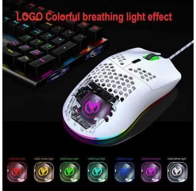 Alt view image 6 of 7 - Lightweight Hollow Shell Wired Gaming Mouse with RGB Backlit Lighting, High Precision Illuminated Computer Gaming Mice, Ergonomic USB Wired Game Mouse Compatible with Laptops, Desktops for PC Gaming &