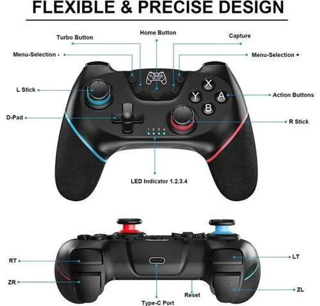 Alt view image 5 of 6 - Sefitopher Wireless Bluetooth Pro Game Controller Compatible with Nintendo Switch/Switch Lite/Switch OLED & PC, Wireless Switch Gamepad Joypad with 6-Axis Gyro, Turbo Function, Dual Vibration, Comes