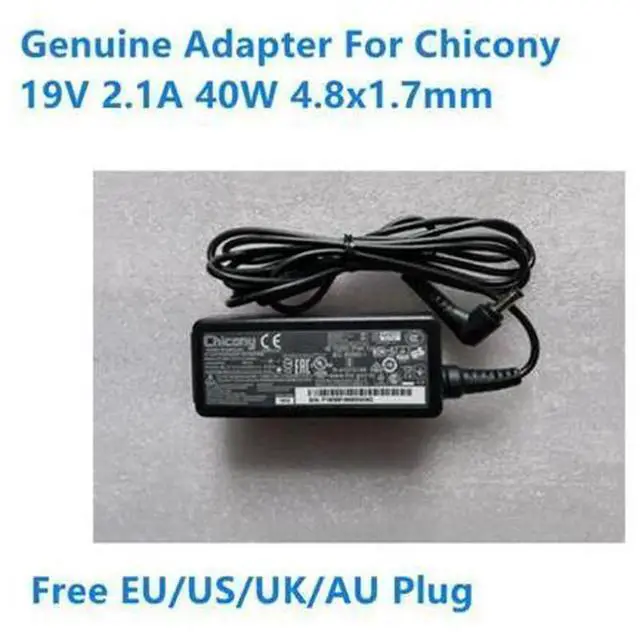 Main image of 19V 2.1A 40W Laptop AC Power Adapter Charger, DC Plug 4.8x1.7mm Replacement for Chicony A13-040N3A A040R074L A12-040N2A, Universal Notebook Power Supply Cord with Stable Output