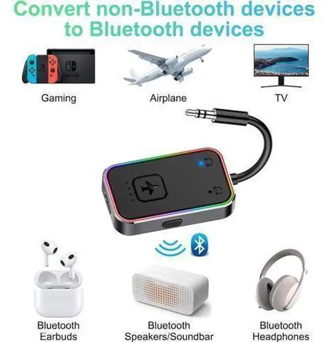 Alt view image 5 of 6 - 2024 Upgraded Pro Aircraft Bluetooth 5.4 Audio Transmitter with Metal Frame, aptX Low Latency Wireless Adapter, Simultaneously Connect 2 Headphones/AirPods, Portable Bluetooth Transmitter for In-Fligh