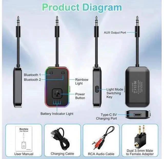 Alt view image 2 of 6 - 2024 Upgraded Pro Aircraft Bluetooth 5.4 Audio Transmitter with Metal Frame, aptX Low Latency Wireless Adapter, Simultaneously Connect 2 Headphones/AirPods, Portable Bluetooth Transmitter for In-Fligh