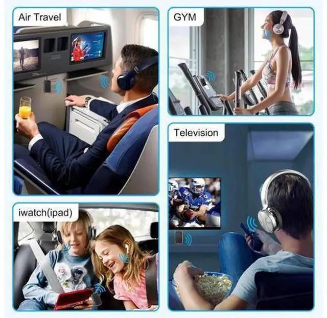 Alt view image 3 of 6 - 2024 Upgraded Pro Aircraft Bluetooth 5.4 Audio Transmitter with Metal Frame, aptX Low Latency Wireless Adapter, Simultaneously Connect 2 Headphones/AirPods, Portable Bluetooth Transmitter for In-Fligh