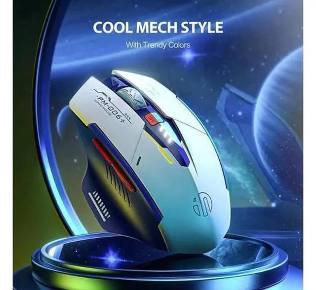 Alt view image 6 of 7 - Rechargeable 2.4G Wireless Ergonomic Silent Mouse, Mecha Styling Wireless Computer Mice with USB Nano Receiver, Quiet Click Rechargeable Gaming Office Mouse Compatible with Laptop, Desktop PC, Windows