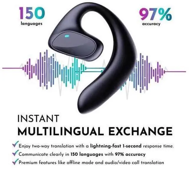 Alt view image 5 of 5 - Real-Time AI Translation Open Ear Earbuds, Wireless Bluetooth Offline Live Language Translator Earpiece Device, Portable All-Language Interpreter Headphones with Instant Voice Translation for Travel