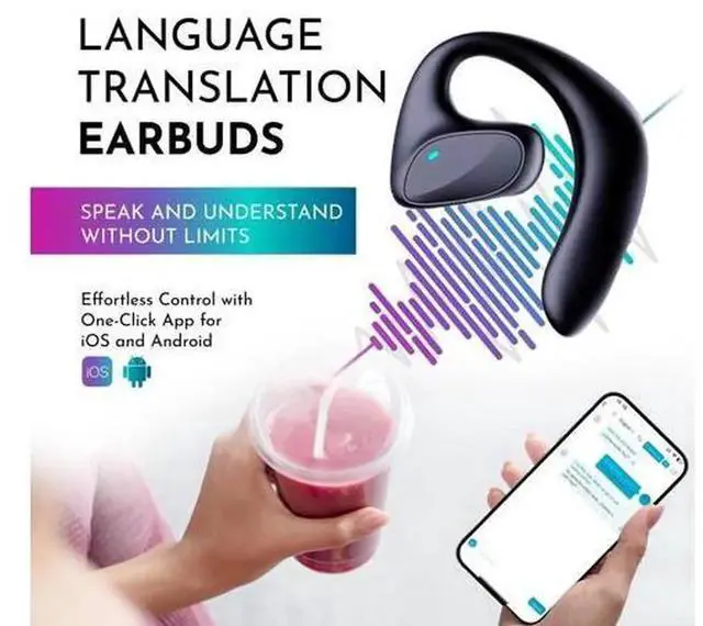 Alt view image 2 of 5 - Real-Time AI Translation Open Ear Earbuds, Wireless Bluetooth Offline Live Language Translator Earpiece Device, Portable All-Language Interpreter Headphones with Instant Voice Translation for Travel