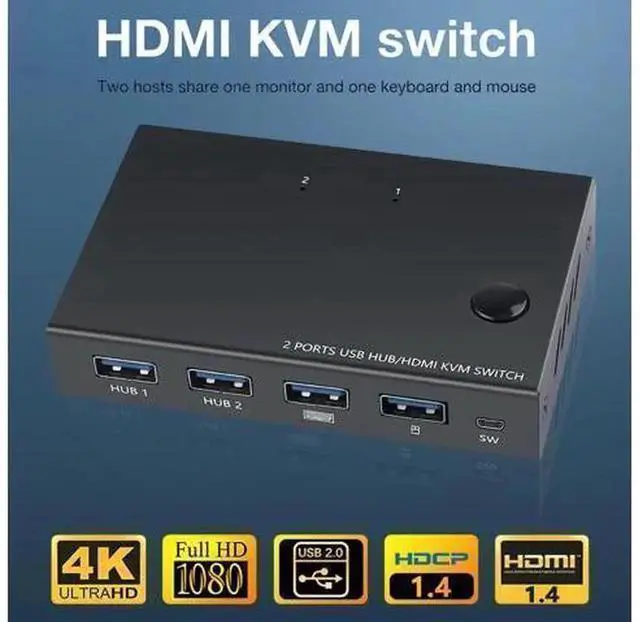 Main image of 2 Port 4K VGA KVM Switch with Built-in USB Hub, Dual Computer Keyboard Mouse Printer Sharing Switcher Splitter Box, One Button Control KVM Switch for Desktop PC Monitor Office Equipment Sharing
