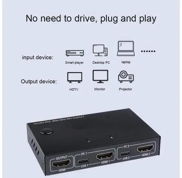 Alt view image 5 of 5 - 2 Port 4K VGA KVM Switch with Built-in USB Hub, Dual Computer Keyboard Mouse Printer Sharing Switcher Splitter Box, One Button Control KVM Switch for Desktop PC Monitor Office Equipment Sharing