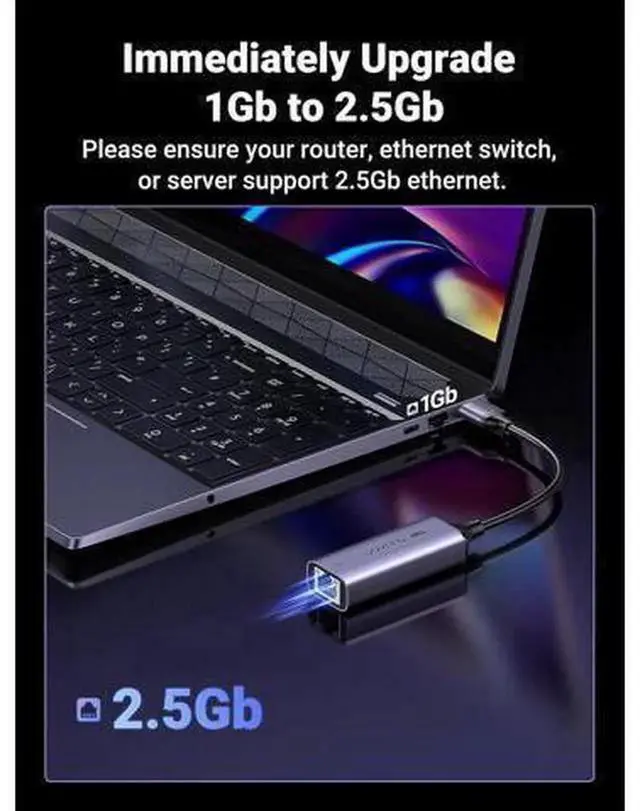 Alt view image 2 of 7 - 2.5Gbps Aluminum USB 3.0 to RJ45 Ethernet Adapter, High Speed USB to LAN Network Dongle Compatible with MacBook Air Pro, XPS, Windows & macOS Laptops
