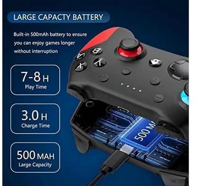 Alt view image 4 of 5 - Wireless Switch Pro Controller, Bluetooth Game Remote Gamepad for Nintendo Switch/Switch Lite/OLED, Built-in Rechargeable Battery, Adjustable Turbo & Dual Vibration Motors