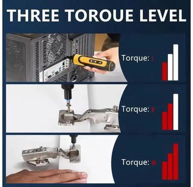 Alt view image 6 of 6 - 4V Rechargeable Cordless Electric Screwdriver Kit, 3 Adjustable Torque Gears with 26 Screwdriver Bits & Extension Rod, USB Charging Portable Power Screwdriver with Storage Case for Furniture Assembly