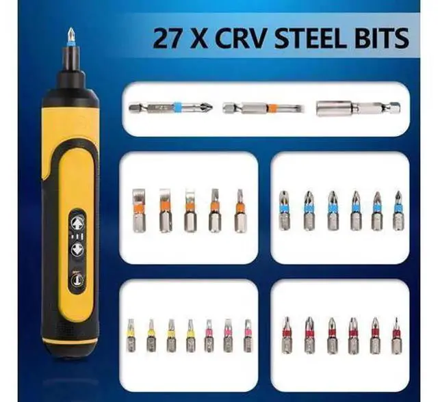 Alt view image 5 of 6 - 4V Rechargeable Cordless Electric Screwdriver Kit, 3 Adjustable Torque Gears with 26 Screwdriver Bits & Extension Rod, USB Charging Portable Power Screwdriver with Storage Case for Furniture Assembly
