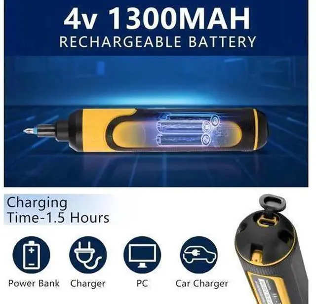 Alt view image 2 of 6 - 4V Rechargeable Cordless Electric Screwdriver Kit, 3 Adjustable Torque Gears with 26 Screwdriver Bits & Extension Rod, USB Charging Portable Power Screwdriver with Storage Case for Furniture Assembly