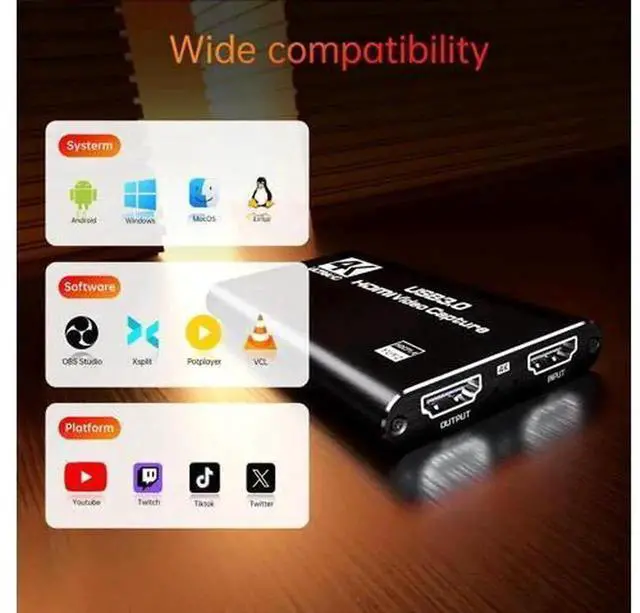 Alt view image 3 of 7 - USB 3.0 HDMI Video Audio Capture Card, 1080P 60FPS Full HD Game Capture Device for Live Streaming, Compatible with Camera, Xbox, PS4, PS5, Switch and PC