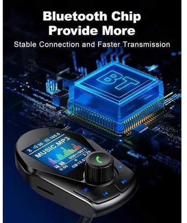 Alt view image 5 of 7 - Upgraded Bluetooth FM Transmitter Car Radio Adapter, 1.8" Color Display Car FM Bluetooth Receiver with Hands-Free Call, 18W Fast Charge & 2.4A Dual USB Ports, Support TF Card MP3 Music Playback