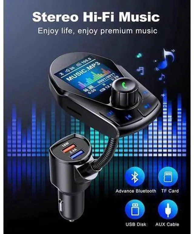 Alt view image 4 of 7 - Upgraded Bluetooth FM Transmitter Car Radio Adapter, 1.8" Color Display Car FM Bluetooth Receiver with Hands-Free Call, 18W Fast Charge & 2.4A Dual USB Ports, Support TF Card MP3 Music Playback