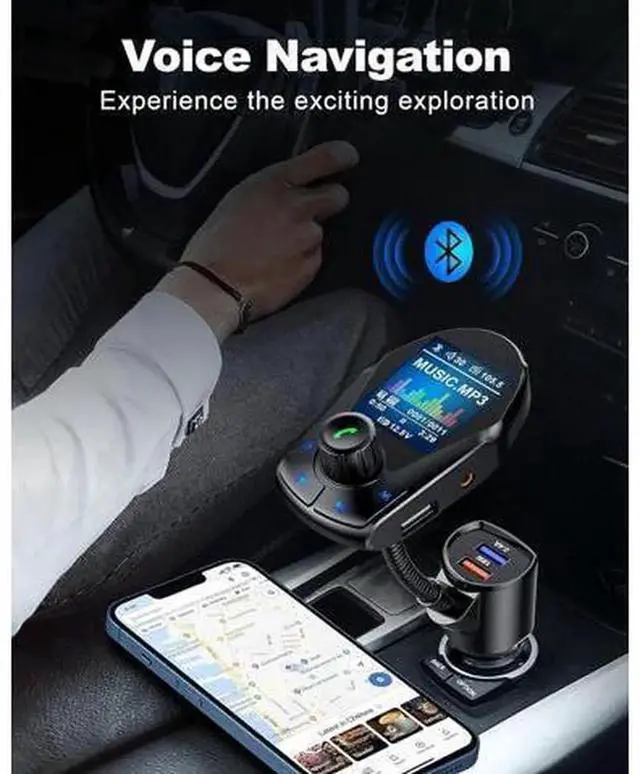 Alt view image 6 of 7 - Upgraded Bluetooth FM Transmitter Car Radio Adapter, 1.8" Color Display Car FM Bluetooth Receiver with Hands-Free Call, 18W Fast Charge & 2.4A Dual USB Ports, Support TF Card MP3 Music Playback