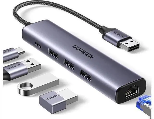 Main image of 5 in 1 USB C Multiport Adapter, Gigabit RJ45 Ethernet Hub with 3 USB 3.0 Data Ports & USB-C PD Charging Port, Plug and Play USB to LAN Network Converter Compatible with MacBook, XPS, Windows 10/11 Lap