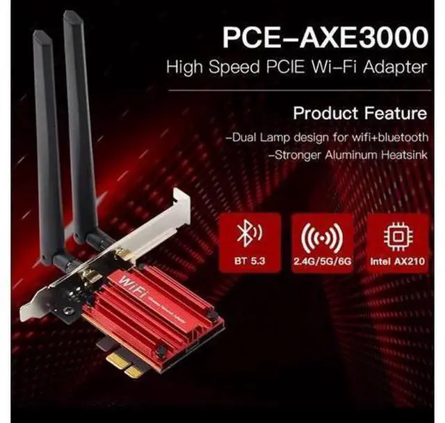 Alt view image 2 of 4 - New WiFi 6 AX1800 PCIe Wireless Network Card for Desktop PC, 1800Mbps Dual Band 2.4G/5G Gigabit WiFi Adapter Integrated Bluetooth 5.2, Supports MU-MIMO OFDMA WPA3, Compatible with Windows 10/11 64-bit