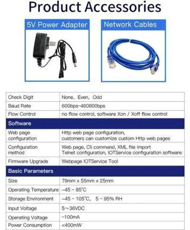 Alt view image 3 of 7 - HF HF5111S RS485 Serial to Ethernet Converter, Industrial Serial Server DTU, Supports Modbus RTU to Modbus TCP and MQTT, Built-in FreeRTOS System, 10/100M RJ45 Serial Transmission Gateway for PLC, Sen