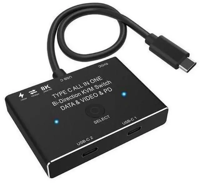Main image of USB-C KVM Switch for 2 Computers, USB Type-C Switcher Supports 8K@60Hz & 4K@120Hz Video, 10Gbps High-Speed Data Transfer, 100W PD Fast Charging, Compatible with Thunderbolt 3/4