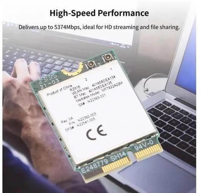 Alt view image 5 of 5 - RZ616 MT7922A22M M.2 WiFi 6E Wireless Network Card Module, 5374Mbps Tri-Band WiFi Adapter with Bluetooth 5.2, M.2 NGFF WiFi Card for Desktop PC, Plug and Play, Compatible with Linux System, Easy to In