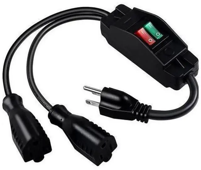 Main image of 2 Outlet Extension Cord Splitter with Individual On/Off Switch, 1.6FT Black Heavy Duty SJTW Outdoor Power Cord, 14AWG 15A 125V & 18AWG 10A 125V 3 Prong Short Extension Cable for Indoor & Outdoor Use