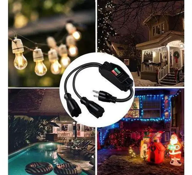 Alt view image 7 of 7 - 2 Outlet Extension Cord Splitter with Individual On/Off Switch, 1.6FT Black Heavy Duty SJTW Outdoor Power Cord, 14AWG 15A 125V & 18AWG 10A 125V 3 Prong Short Extension Cable for Indoor & Outdoor Use