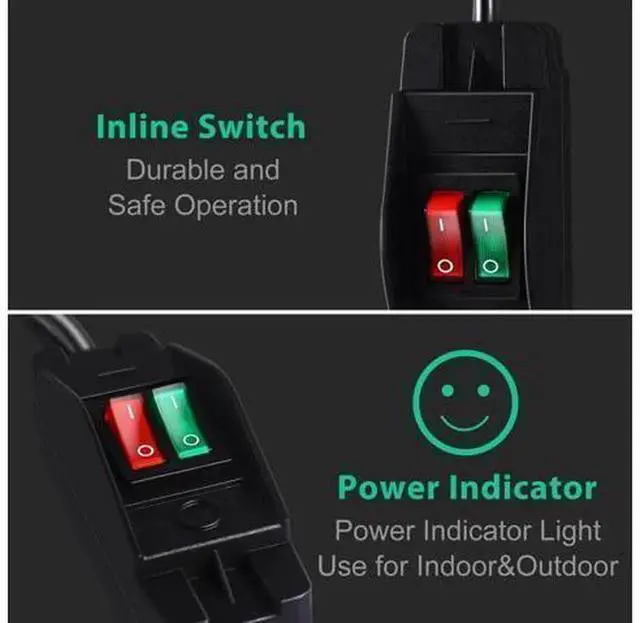 Alt view image 3 of 7 - 2 Outlet Extension Cord Splitter with Individual On/Off Switch, 1.6FT Black Heavy Duty SJTW Outdoor Power Cord, 14AWG 15A 125V & 18AWG 10A 125V 3 Prong Short Extension Cable for Indoor & Outdoor Use