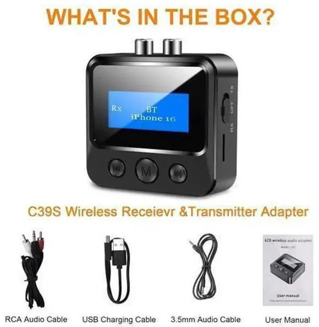 Alt view image 7 of 7 - Bluetooth 5.3 Transmitter Receiver 2-in-1 Audio Adapter with Digital Display, RCA & 3.5mm AUX Ports, TF Card Playback, Wireless Audio Transmitter for TV PC Car Home Theater, Receiver for Headphones Sp
