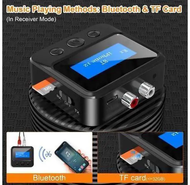 Alt view image 3 of 7 - Bluetooth 5.3 Transmitter Receiver 2-in-1 Audio Adapter with Digital Display, RCA & 3.5mm AUX Ports, TF Card Playback, Wireless Audio Transmitter for TV PC Car Home Theater, Receiver for Headphones Sp