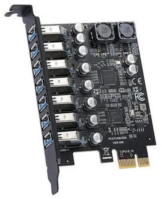 Alt view image 2 of 5 - 7-Port USB 3.2 Gen1 5Gbps PCIe Expansion Card, Built-in RENESAS Third-Generation D720201 Main Control Chip, Internal USB Hub Adapter for Desktop PC, Plug and Play High-Speed Peripheral Expansion Board