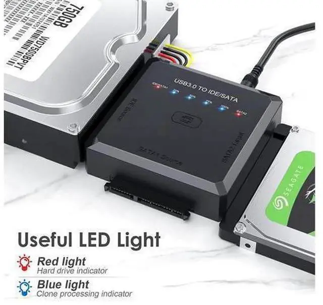 Alt view image 5 of 7 - USB 3.0 to SATA IDE Hard Drive Adapter with One Touch Backup, 5Gbps External Disk Reader with 12V 2A Power Supply, Universal Converter for 2.5/3.5 Inch SSD HDD CD DVD Optical Drives for Data Recovery