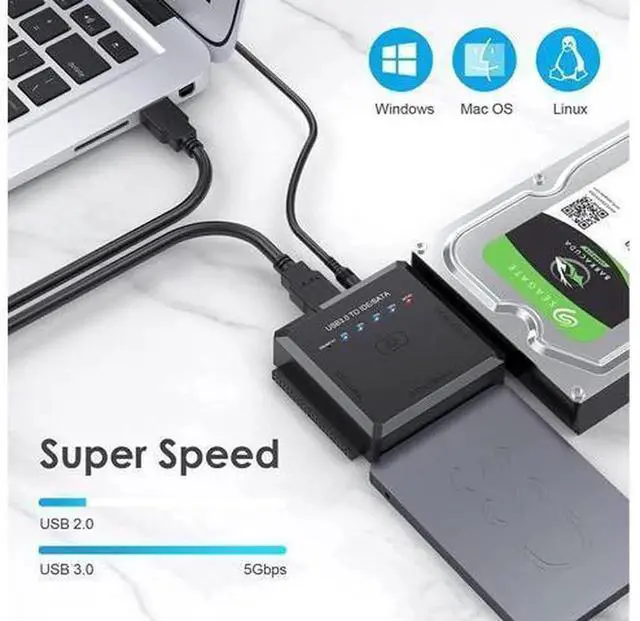 Alt view image 4 of 7 - USB 3.0 to SATA IDE Hard Drive Adapter with One Touch Backup, 5Gbps External Disk Reader with 12V 2A Power Supply, Universal Converter for 2.5/3.5 Inch SSD HDD CD DVD Optical Drives for Data Recovery