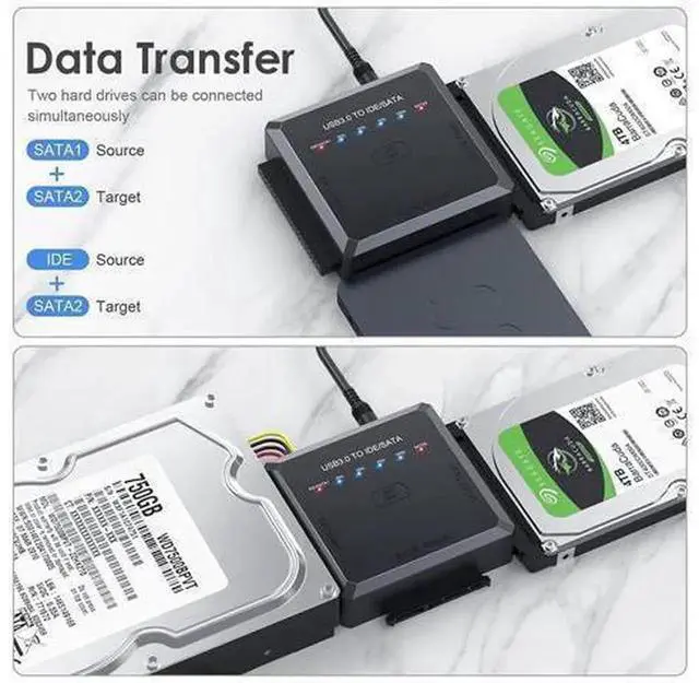 Alt view image 2 of 7 - USB 3.0 to SATA IDE Hard Drive Adapter with One Touch Backup, 5Gbps External Disk Reader with 12V 2A Power Supply, Universal Converter for 2.5/3.5 Inch SSD HDD CD DVD Optical Drives for Data Recovery