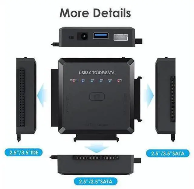 Alt view image 3 of 7 - USB 3.0 to SATA IDE Hard Drive Adapter with One Touch Backup, 5Gbps External Disk Reader with 12V 2A Power Supply, Universal Converter for 2.5/3.5 Inch SSD HDD CD DVD Optical Drives for Data Recovery
