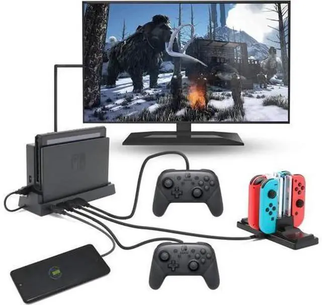 Alt view image 2 of 7 - 2019 Multi-Port Hub Dock Compatible with Nintendo Switch, Portable Switch USB Hub Adapter with 4 Ports for Pro Controllers, Keyboard, Joy-Con Dock, Switch Controllers & Mobile Phones
