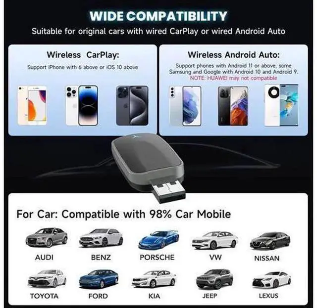 Alt view image 4 of 5 - 3-in-1 Wireless CarPlay & Android Auto Adapter, Convert Wired to Wireless CarPlay Dongle Mini Type-C Plug and Play for iPhone Android Phones, Low Latency Stable Connection