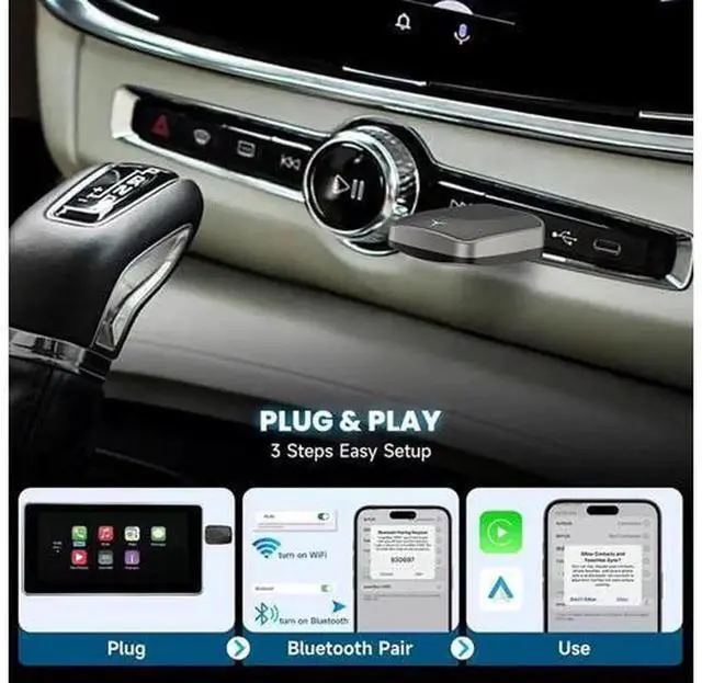 Alt view image 3 of 5 - 3-in-1 Wireless CarPlay & Android Auto Adapter, Convert Wired to Wireless CarPlay Dongle Mini Type-C Plug and Play for iPhone Android Phones, Low Latency Stable Connection