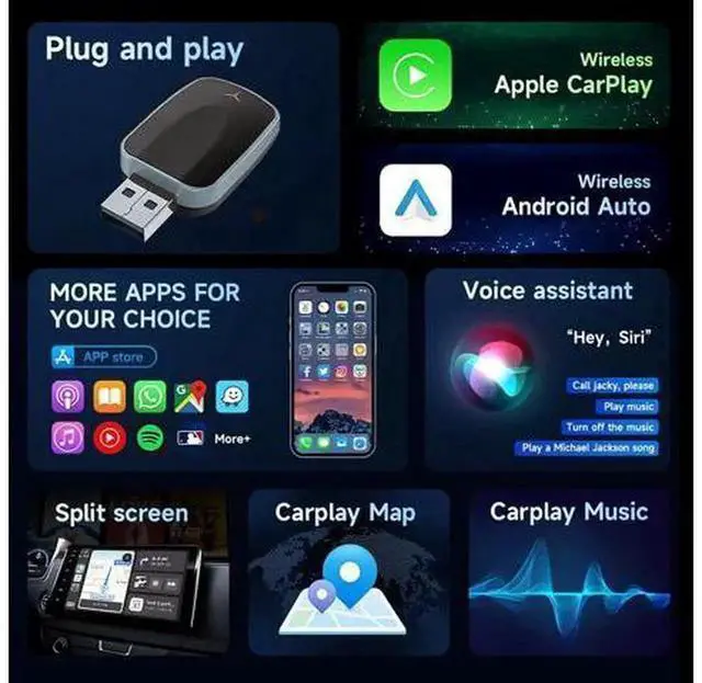 Alt view image 2 of 5 - 3-in-1 Wireless CarPlay & Android Auto Adapter, Convert Wired to Wireless CarPlay Dongle Mini Type-C Plug and Play for iPhone Android Phones, Low Latency Stable Connection