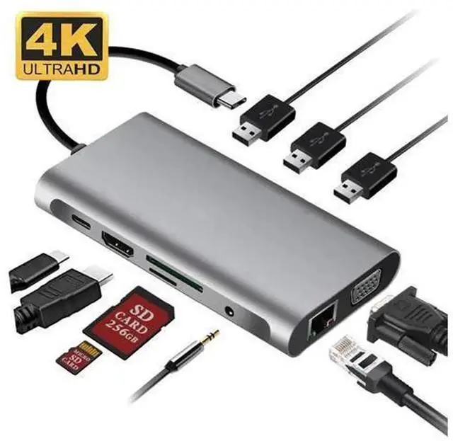 Main image of 10-in-1 USB-C Docking Station with Gigabit Ethernet Port, Multi-Function Type-C Hub Adapter Compatible with MacBook and All USB-C Laptops