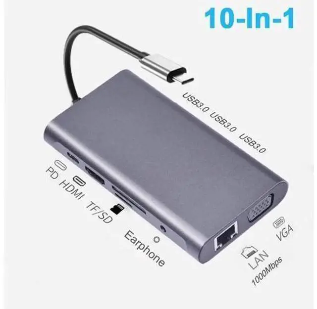 Alt view image 7 of 7 - 10-in-1 USB-C Docking Station with Gigabit Ethernet Port, Multi-Function Type-C Hub Adapter Compatible with MacBook and All USB-C Laptops