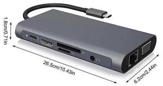 Alt view image 6 of 7 - 10-in-1 USB-C Docking Station with Gigabit Ethernet Port, Multi-Function Type-C Hub Adapter Compatible with MacBook and All USB-C Laptops